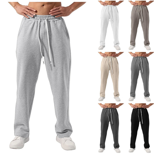 2024 Classic Sweatpants Mens Fleece Lined Trousers Wide Leg Straight Style Long Pants Workout High Waisted Yoga Sports Bottom