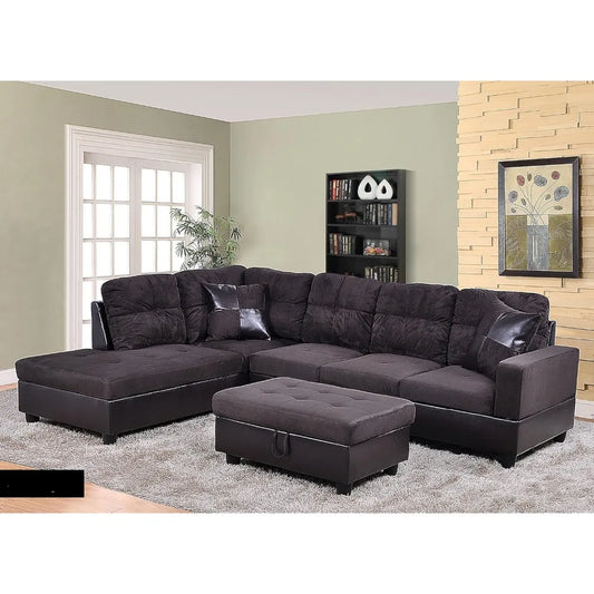3 PCS Sectional Sofa Set, 103 W for Living Room, with Storage Ottoman and Matching ,L-Shaped Sectional Couch